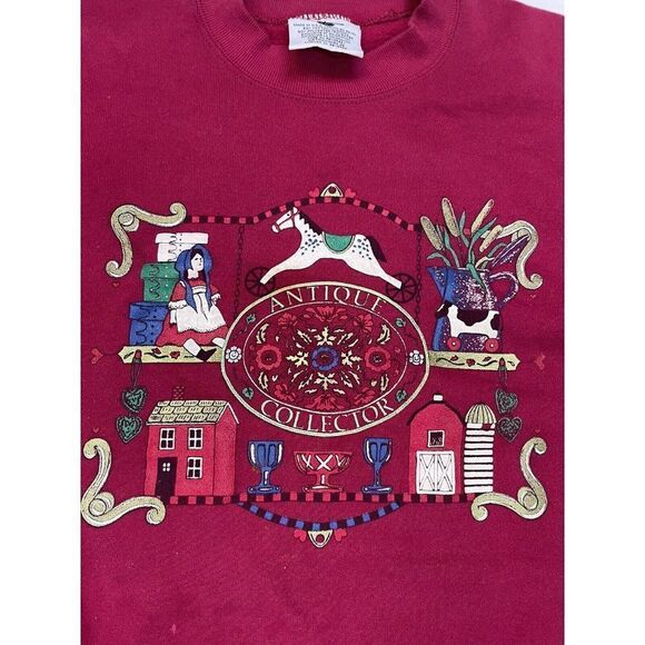 VINTAGE Antique Collector Graphic Crewneck Sweatshirt Men Large Red USA 90s - Picture 2 of 9